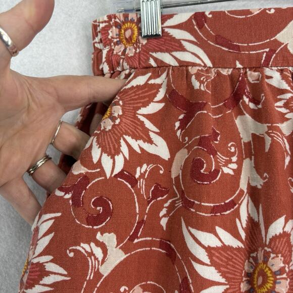 LOFT Ann Taylor Women’s M Coral Red Floral Linen Blend Mini Skirt Cottagecore - Picture 3 of 5